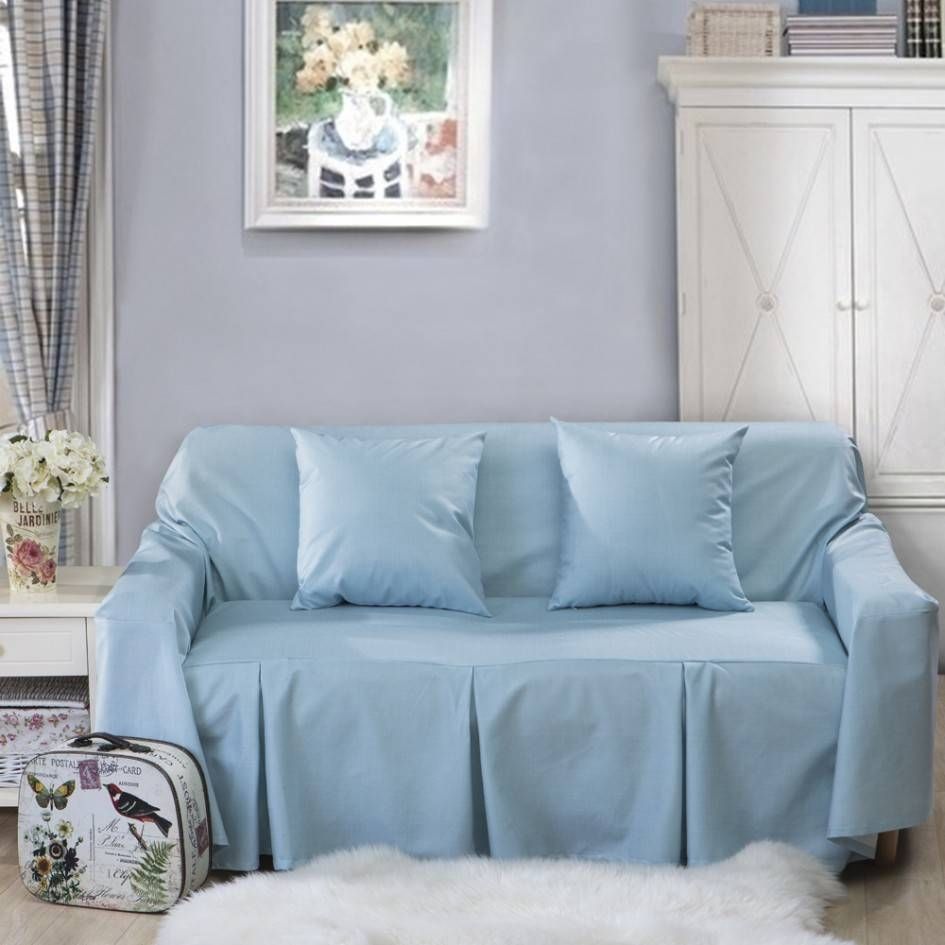 Elegant Sofa Slipcover Slipcover Solid Sofa Slipcover. Sofa Pertaining To Blue Slipcover Sofas (Photo 11 of 15)