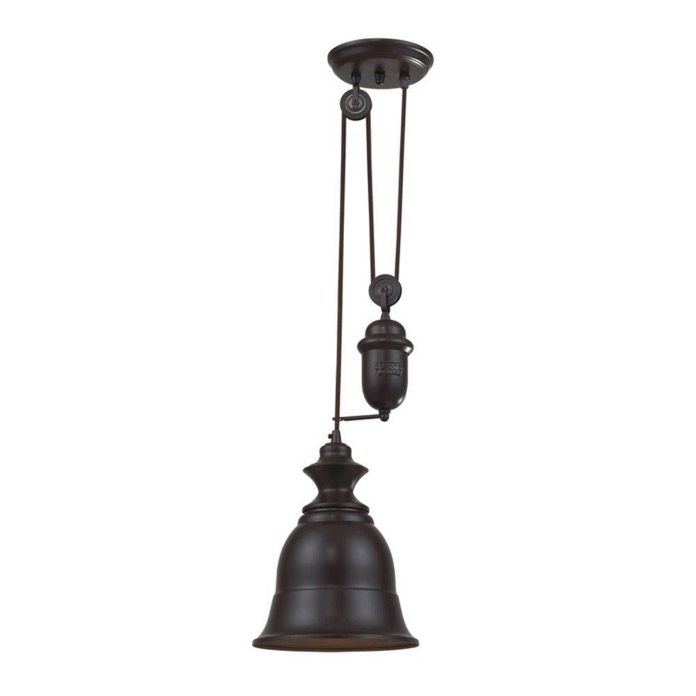 Farmhouse Pulley Mini Pendant Light With Bell Shade – Bronze With Pulley Adjustable Pendant Lights (View 10 of 15)