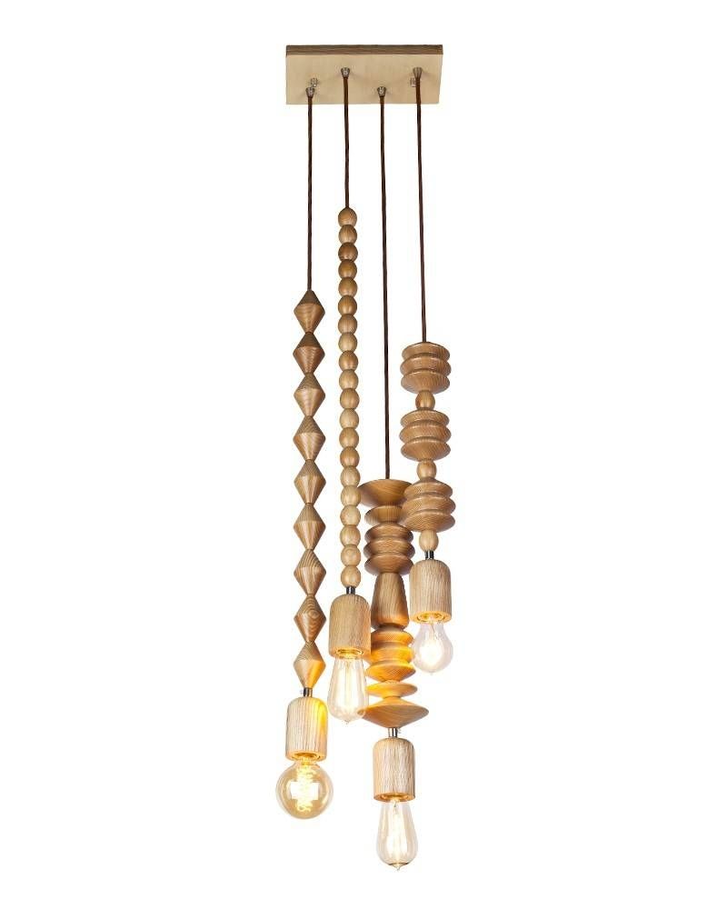 Four Lights Modern Style Primitive Flavor Wooden Pendant Light Pertaining To Primitive Pendant Lighting (View 1 of 15)