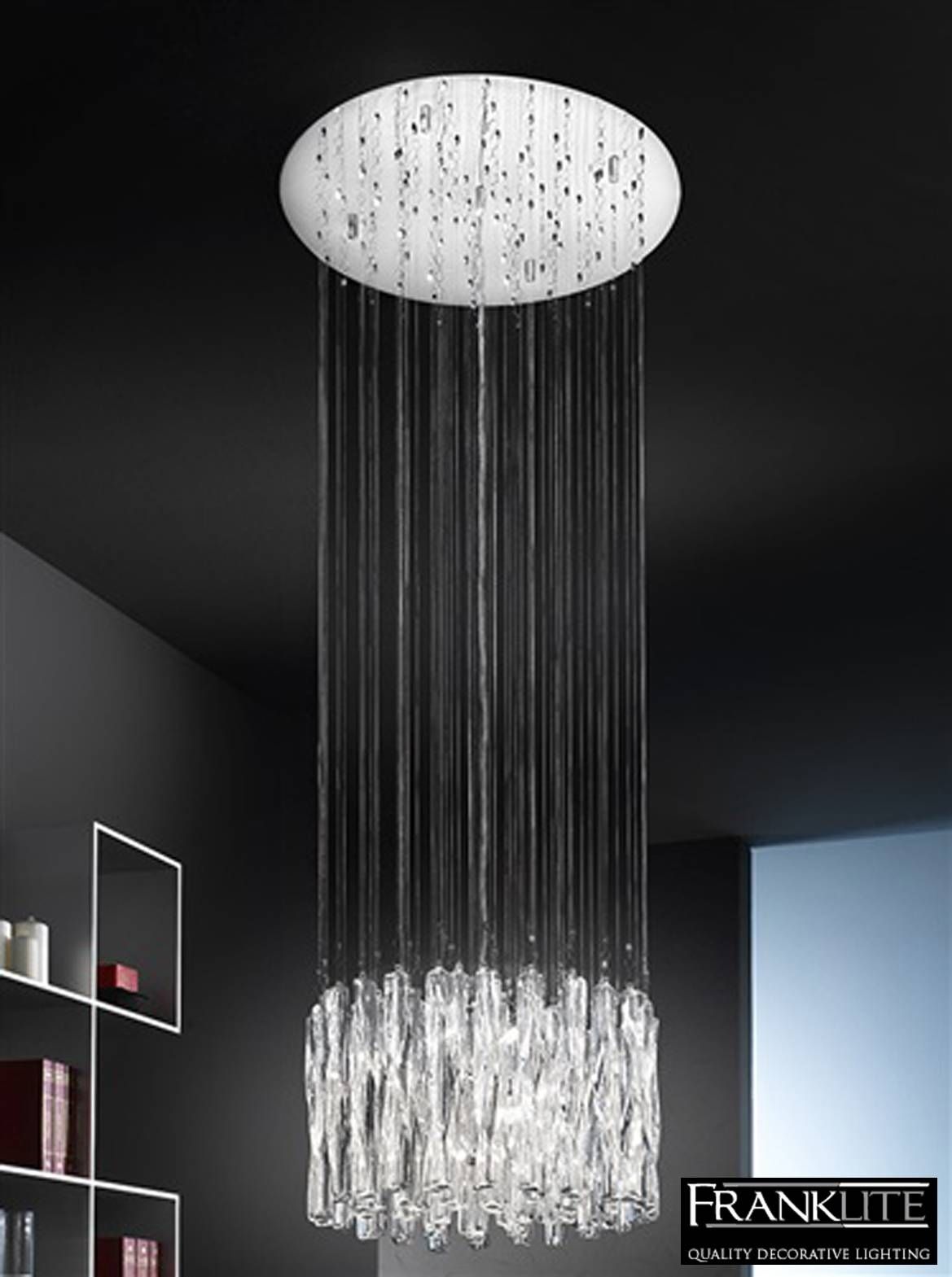Franklite Glacial Glass & Chrome 8 Light Pendant Ceiling Fitting Pertaining To Glass 8 Lights Pendants (View 15 of 15)