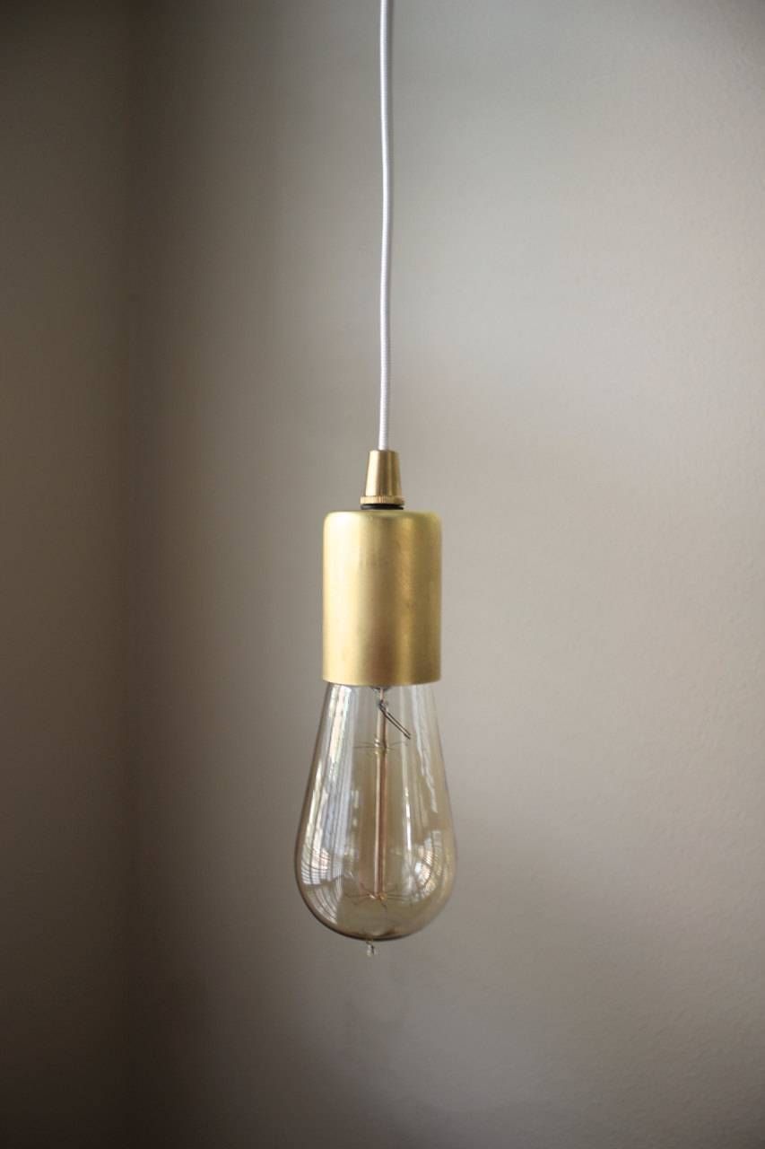 Free Shipping Gold Industrial Plug In Pendant Light Bare Bulb Inside Bare Bulb Pendant Lights (Photo 7 of 15)