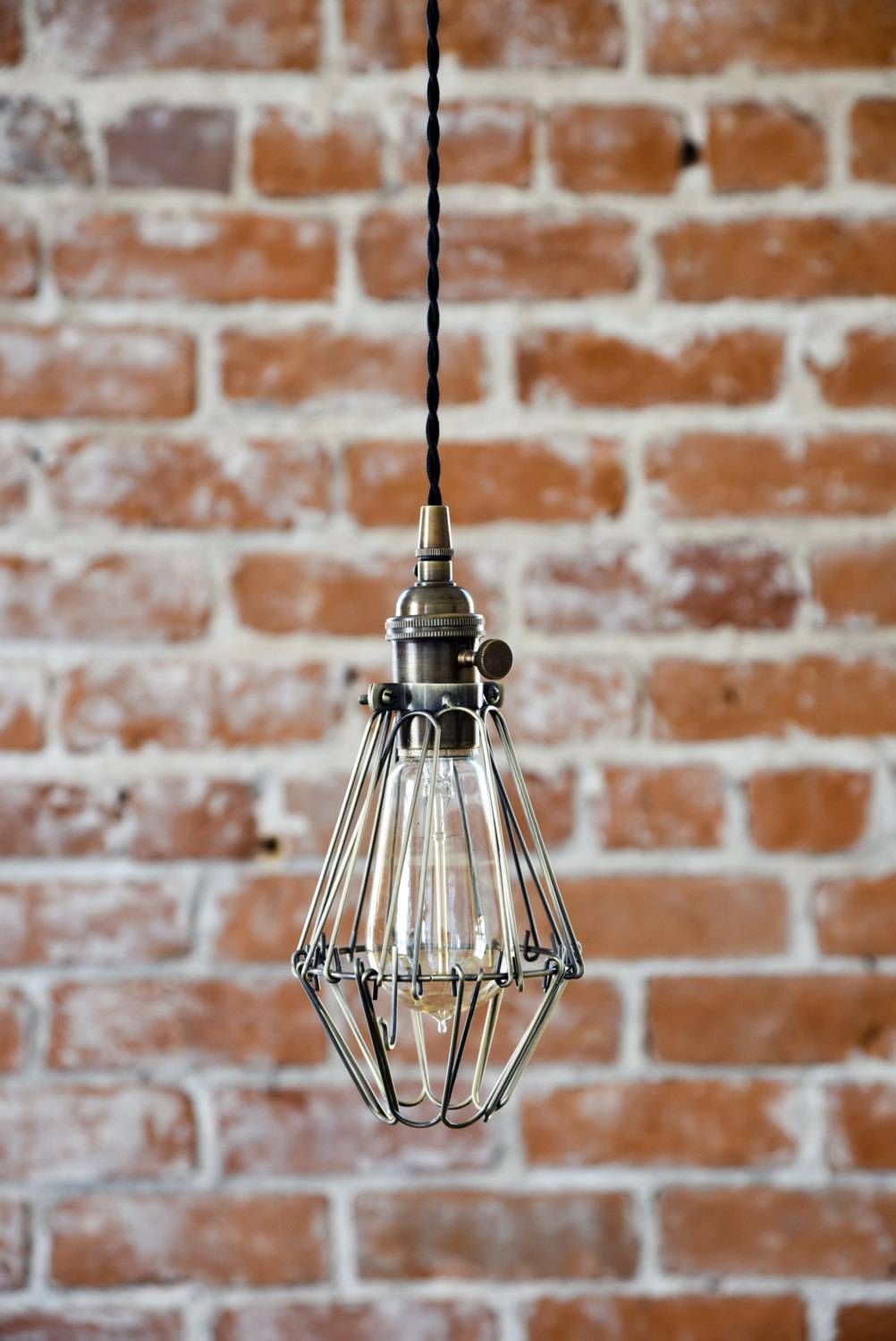 Free Shipping! Industrial Antique Brass Cage Wire Hanging Pendant Throughout Hanging Plugin Pendant Lights (View 11 of 15)
