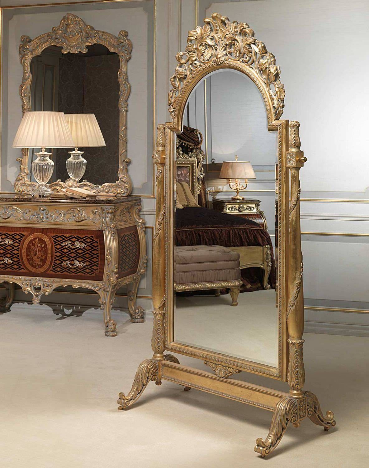 Free Standing Mirror / Classic / Wooden – Emperador Gold Inside Gold Standing Mirrors (View 15 of 15)