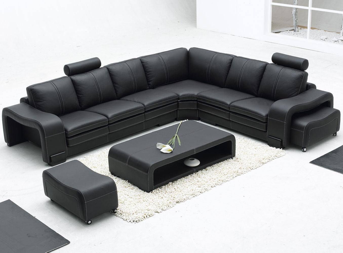 Furniture: Modern Bonded Leather Sectional Sofa In Black And Intended For Leather Modern Sectional Sofas (View 4 of 15)