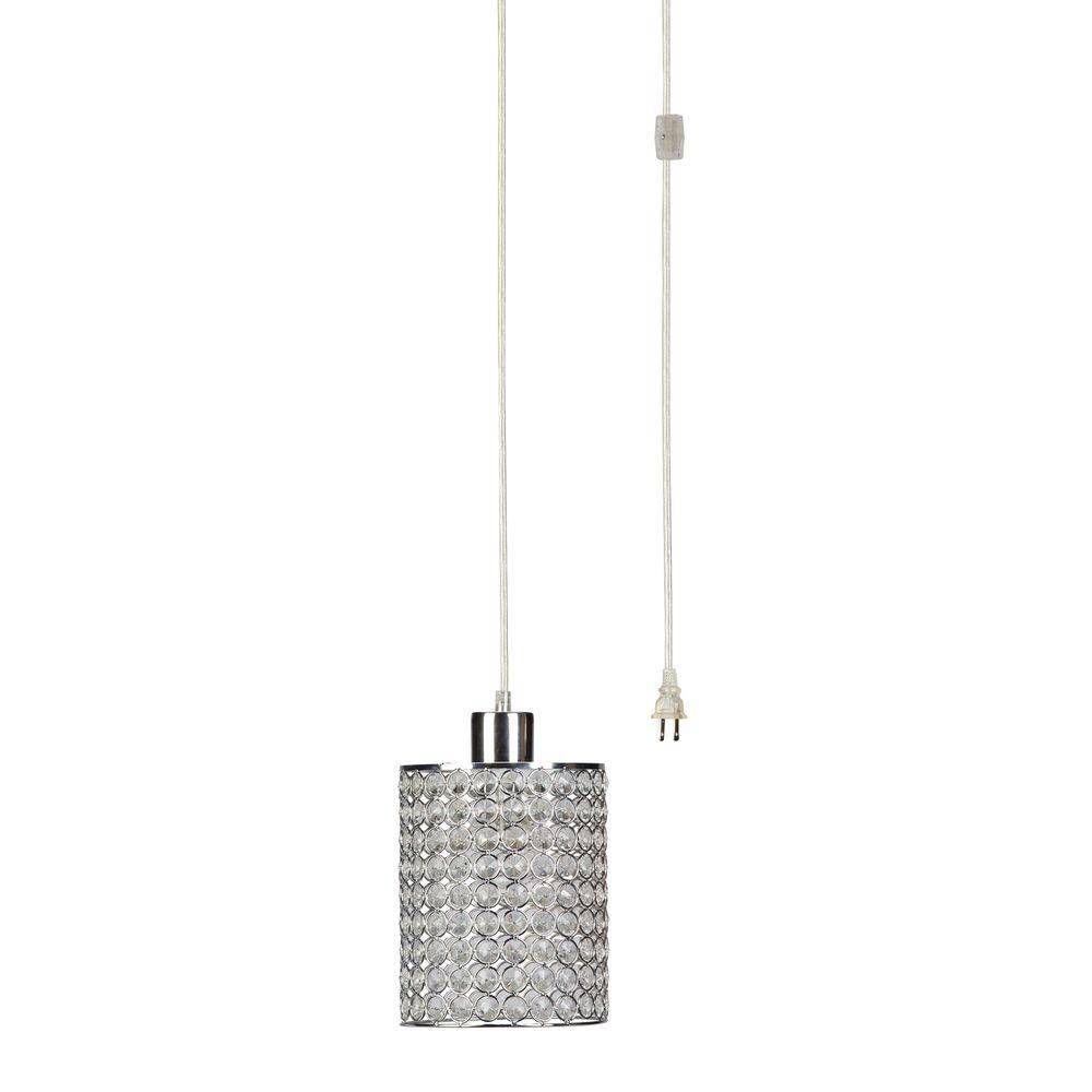 Globe Electric 15 Ft. 1 Light Chrome/crystal Cylindrical Plug In Inside Plug In Hanging Pendant Lights (Photo 9 of 15)