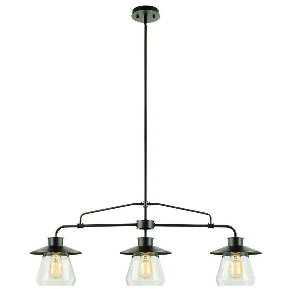 Globe Electric 3 Light Oil Rubbed Bronze And Glass Vintage Pendant Regarding 3 Lights Pendant Fitter (View 1 of 15)