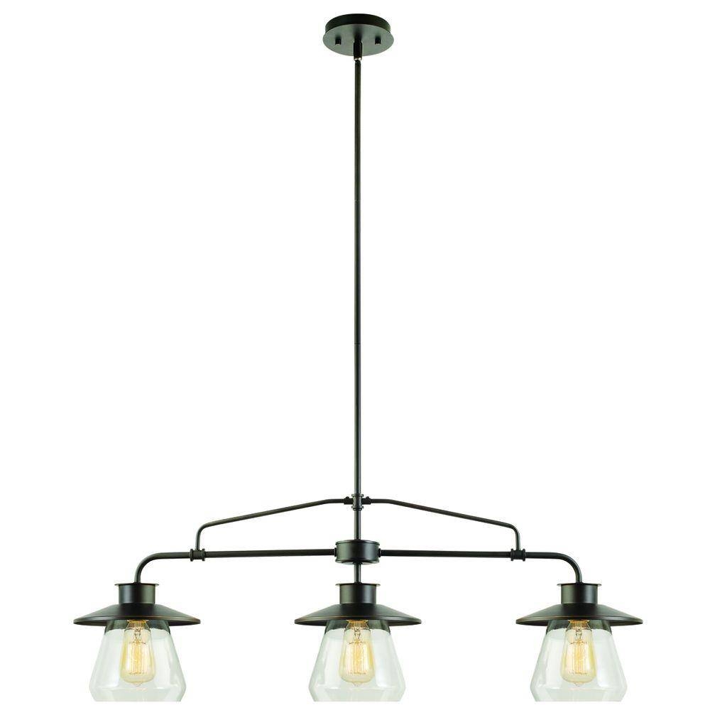 Globe Electric 3 Light Oil Rubbed Bronze And Glass Vintage Pendant Regarding 3 Lights Pendant Fitter (Photo 1 of 15)