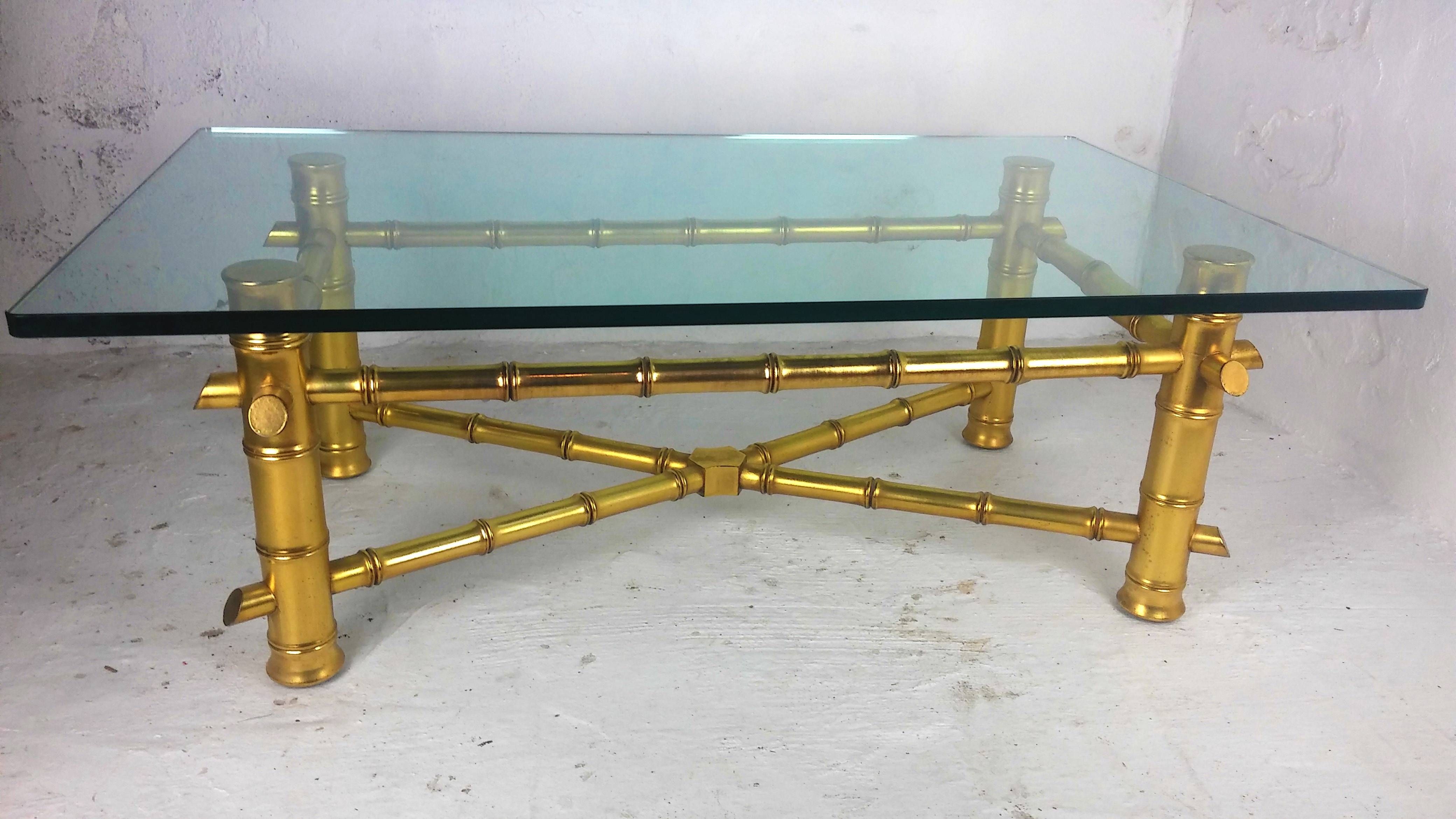 Gold Leaf Faux Bamboo Coffee Table With Thick Glass Top | I Spy With Thick Glass Coffee Table (View 9 of 15)