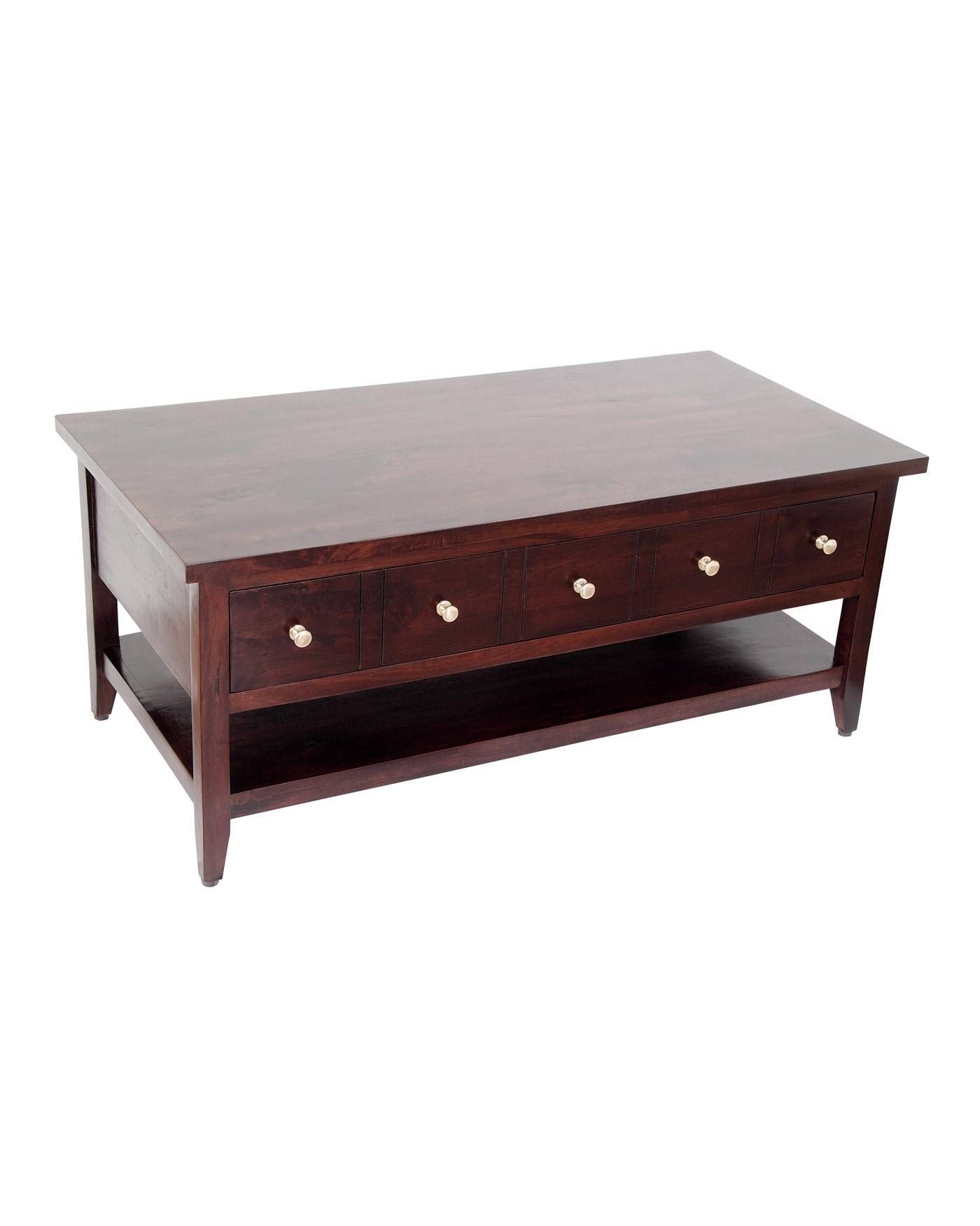 Groove Solid Mango Wood Coffee Table With Drawers  Dark Shade With Dark Wood Coffee Tables (View 3 of 15)