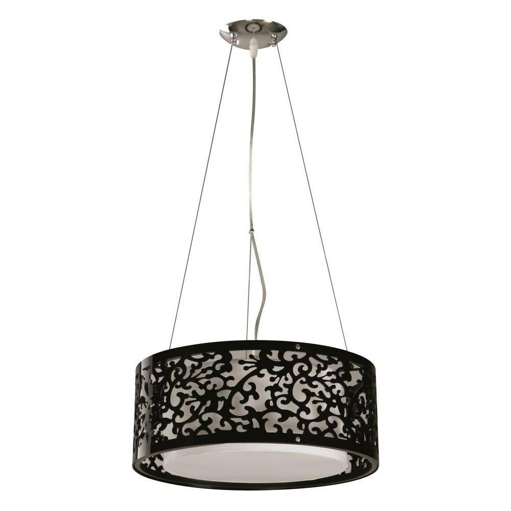 Hampton Bay 3 Light Black Ceiling Drum Pendant 07276 2 – The Home In Black And White Drum Pendant Lights (View 10 of 16)