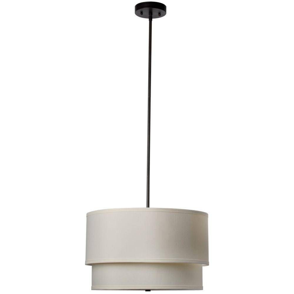 Hampton Bay Eagan 3 Light Oil Rubbed Bronze Drum Pendant With Intended For Double Pendant Lighting (Photo 8 of 15)