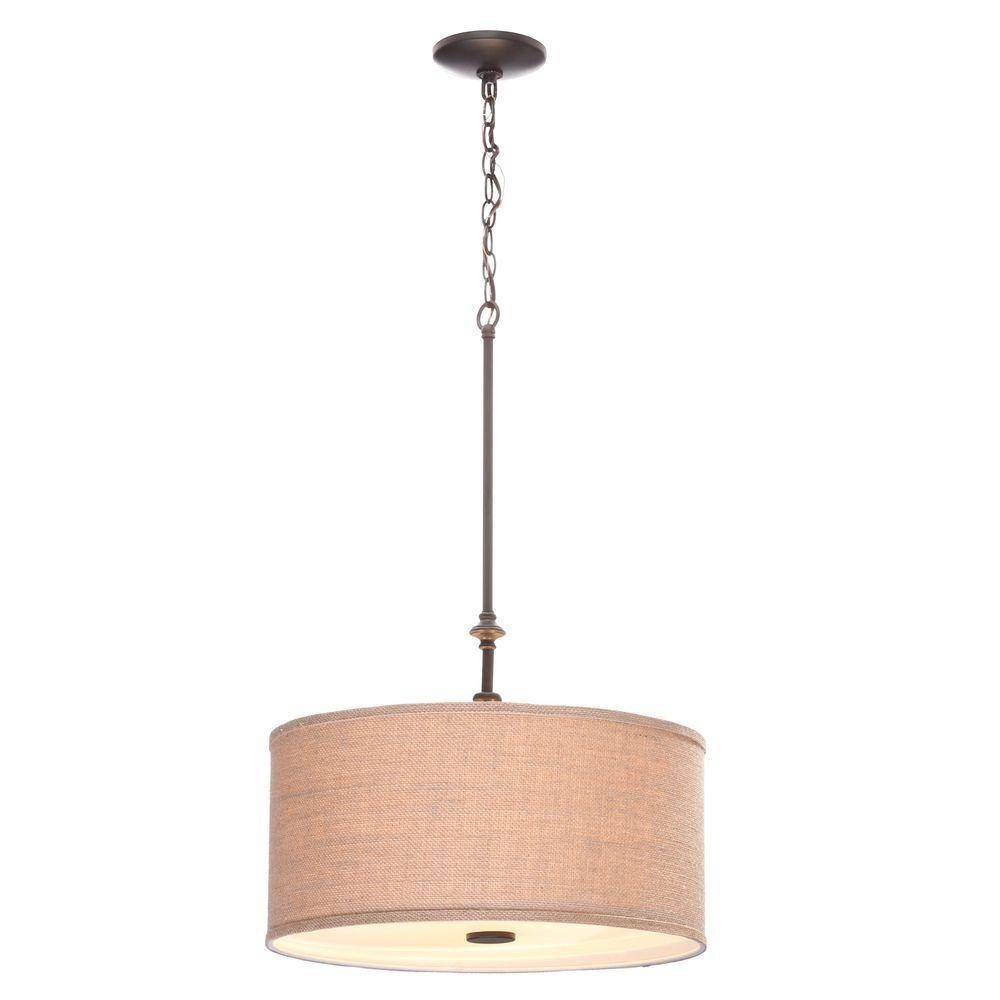 Hampton Bay Quincy 3 Light Oil Rubbed Bronze Drum Pendant With With Regard To Home Depot Pendant Lights (Photo 4 of 15)