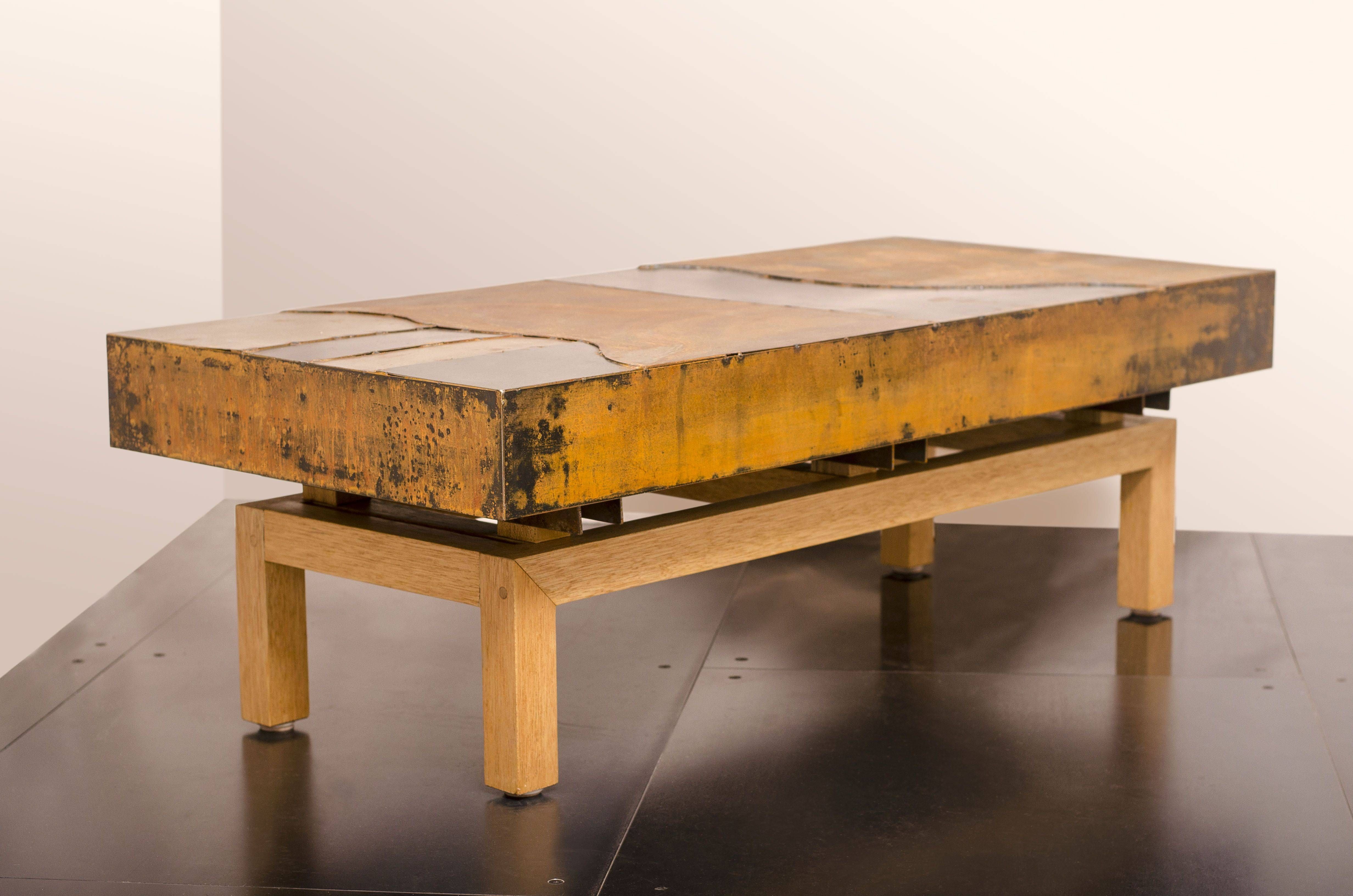 Hand Crafted Industrial Steel Coffee Table | Metal Mix Graft, Wood Inside Steel And Wood Coffee Tables (View 15 of 15)