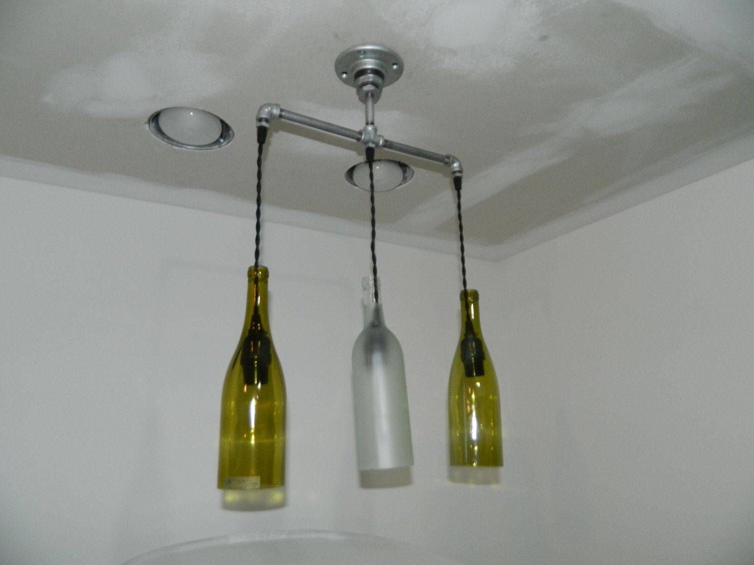 Hand Crafted Wine Bottle Tri Pendant Lightmilton Douglas Lamp Within Wine Glass Lights Fixtures (View 12 of 15)