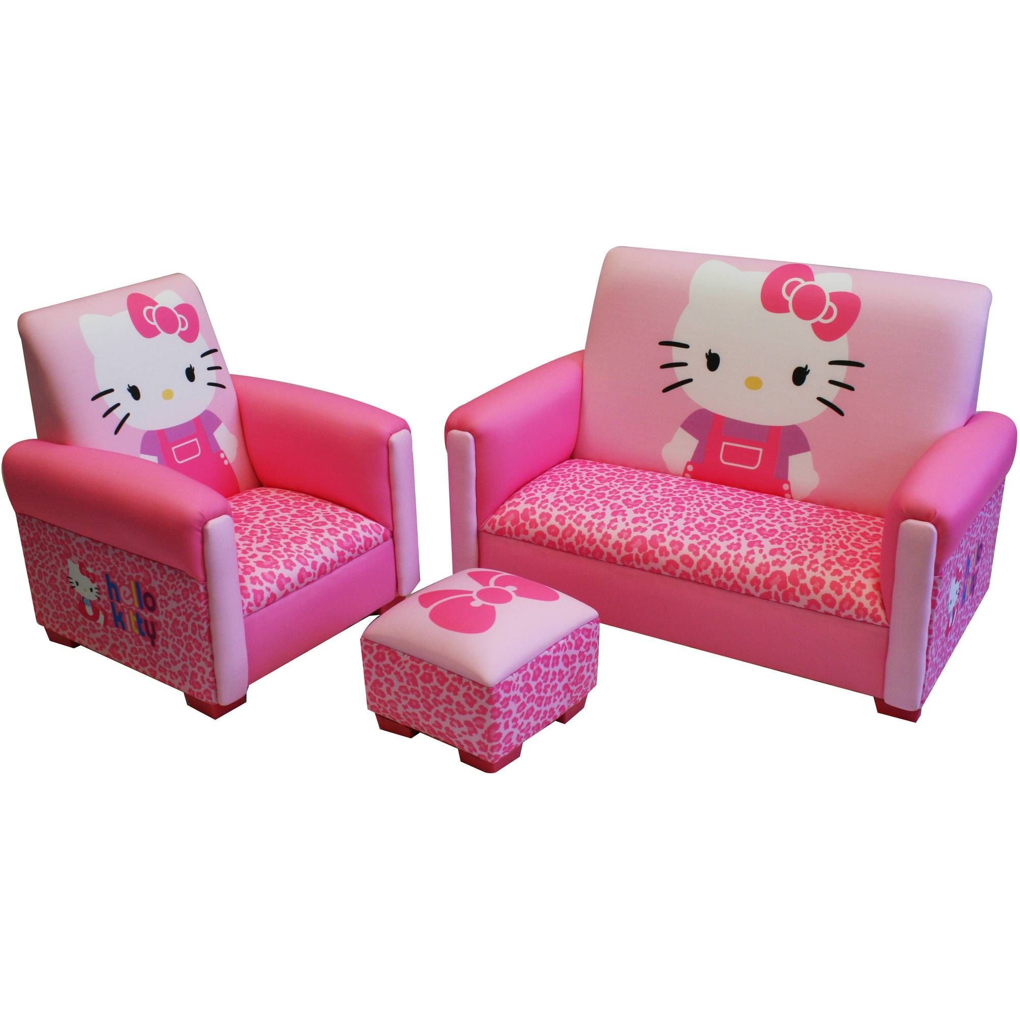 Hello Kitty Bows Toddler 3 Piece Sofa, Chair And Ottoman Set Within Toddler Sofa Chairs (Photo 1 of 15)