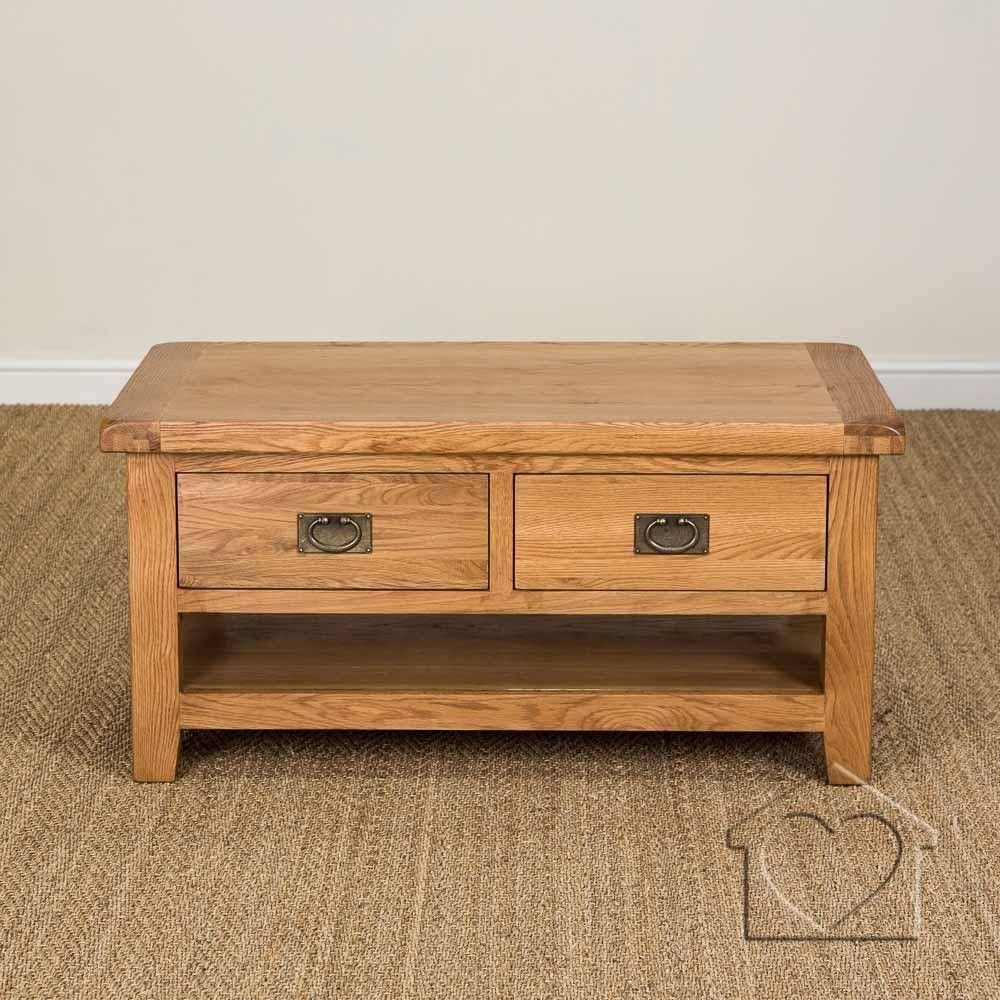 Heritage Rustic Oak Large Coffee Table With 2 Drawers & Shelf Regarding Rustic Oak Coffee Tables (View 6 of 15)