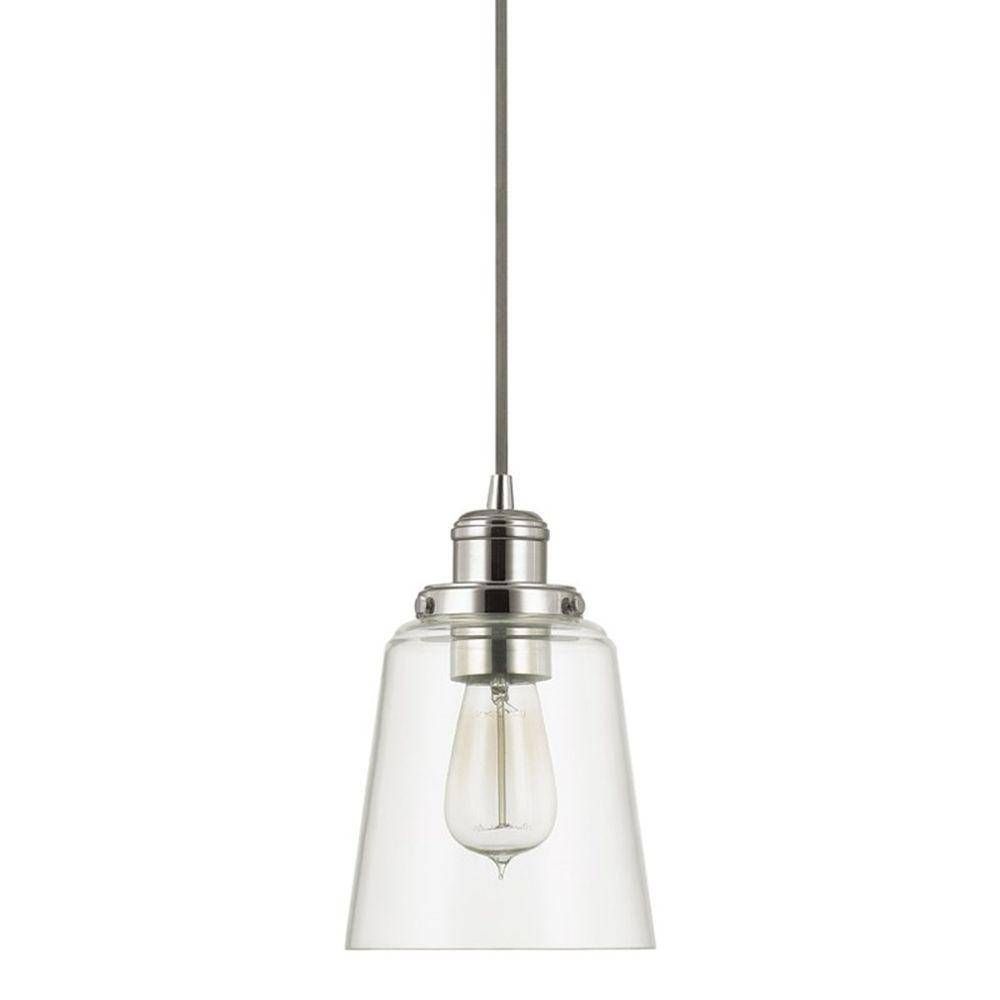 Home Decorators Collection 1 Light Clear Glass Polished Nickel Throughout Polished Nickel Pendant Lights Fixtures (View 4 of 15)