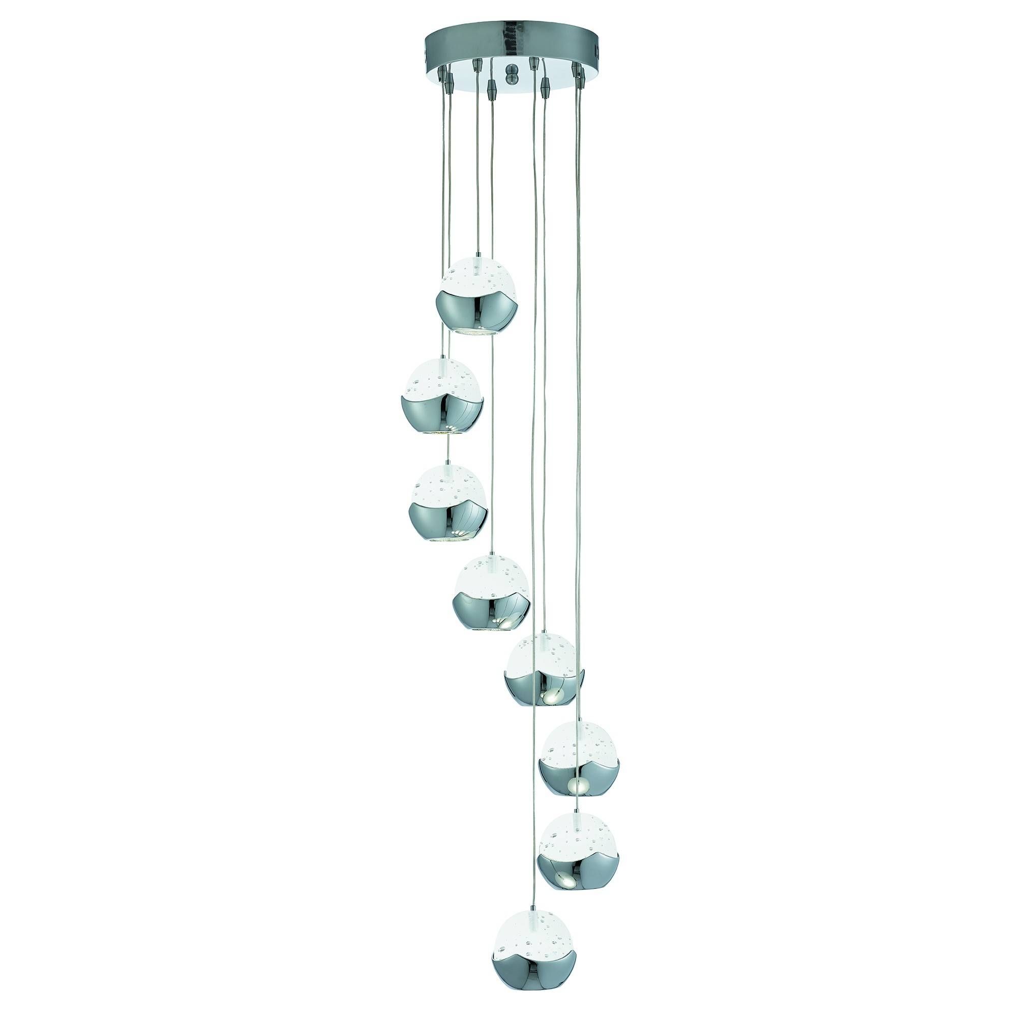 Iceball Led Chrome 8 Light Multi Drop Pendant With Glass Shades Within Glass 8 Lights Pendants (View 9 of 15)