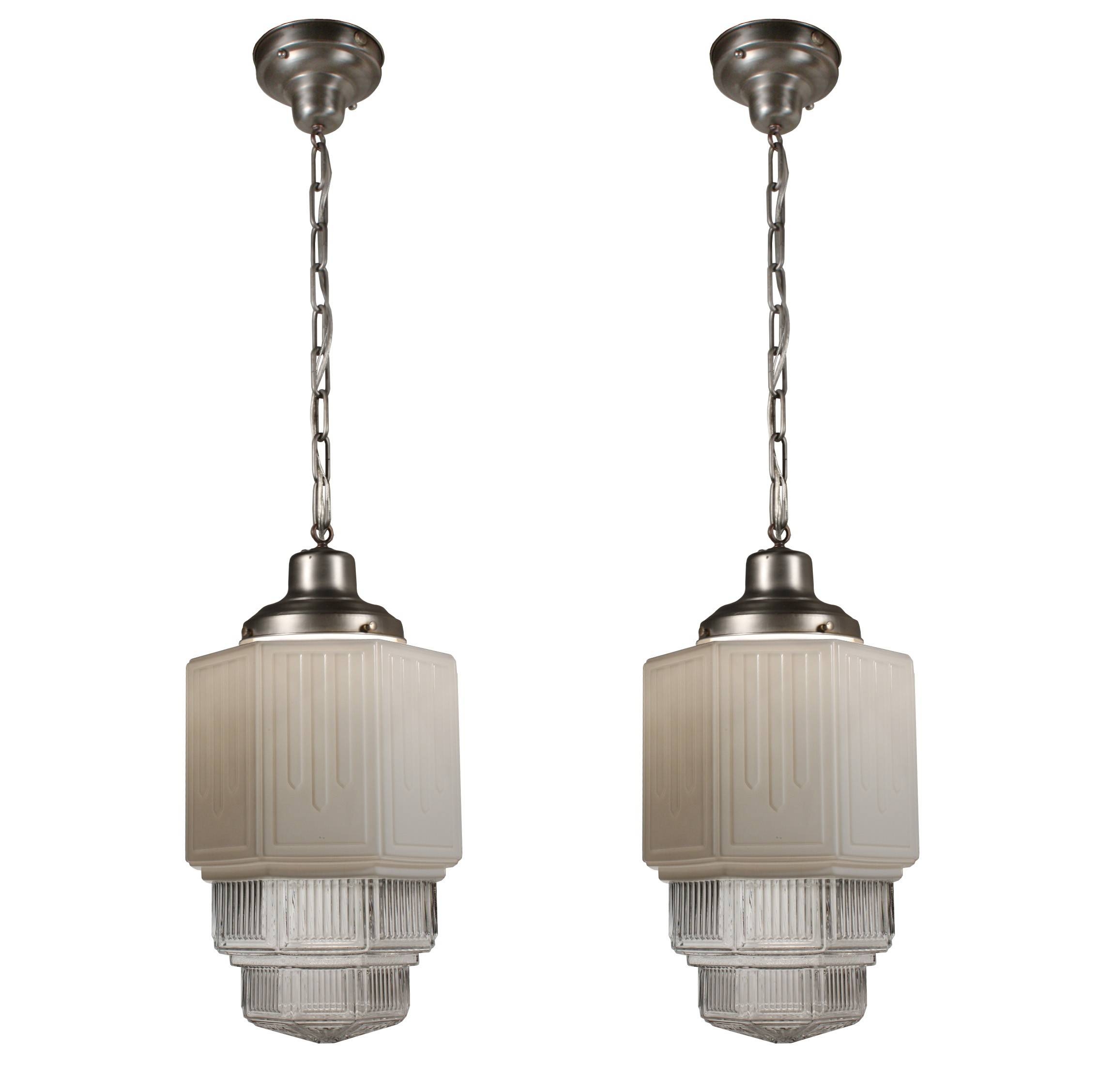 Incredible Antique Art Deco Skyscraper Pendant Lights, C. 1930's Throughout Art Nouveau Pendant Lights (Photo 1 of 15)