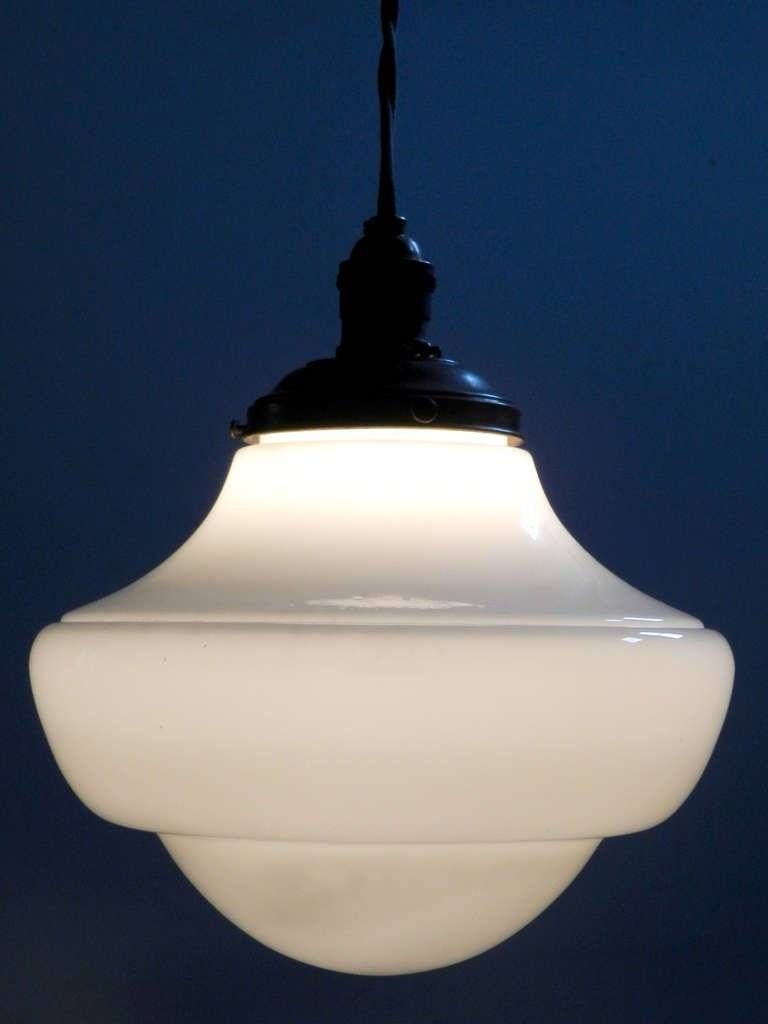 Interesting Milk Glass Dome And Ring Schoolhouse Pendant, Matching In Milk Glass Lights Fixtures (Photo 13 of 15)