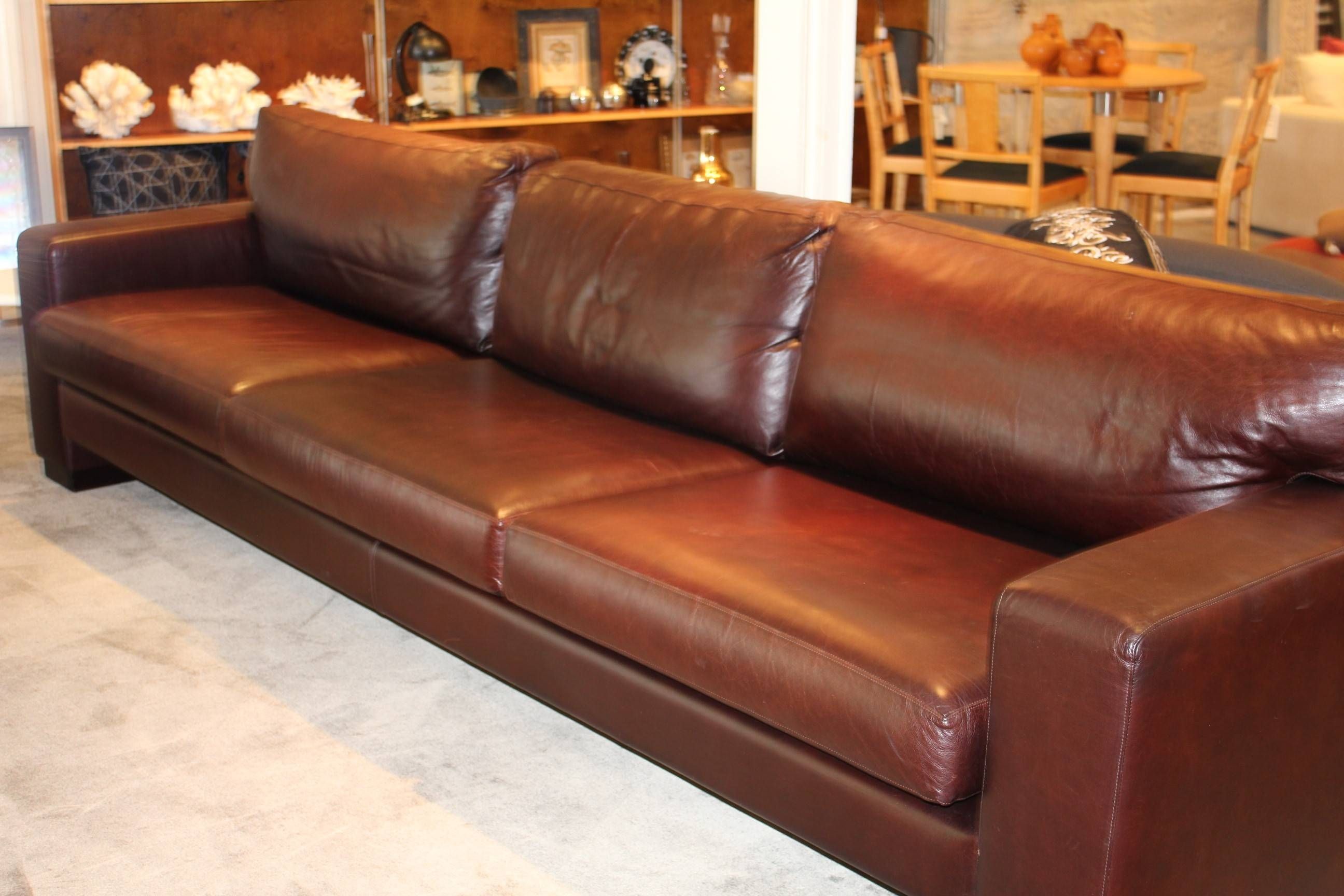 old style overstuffed leather sofa
