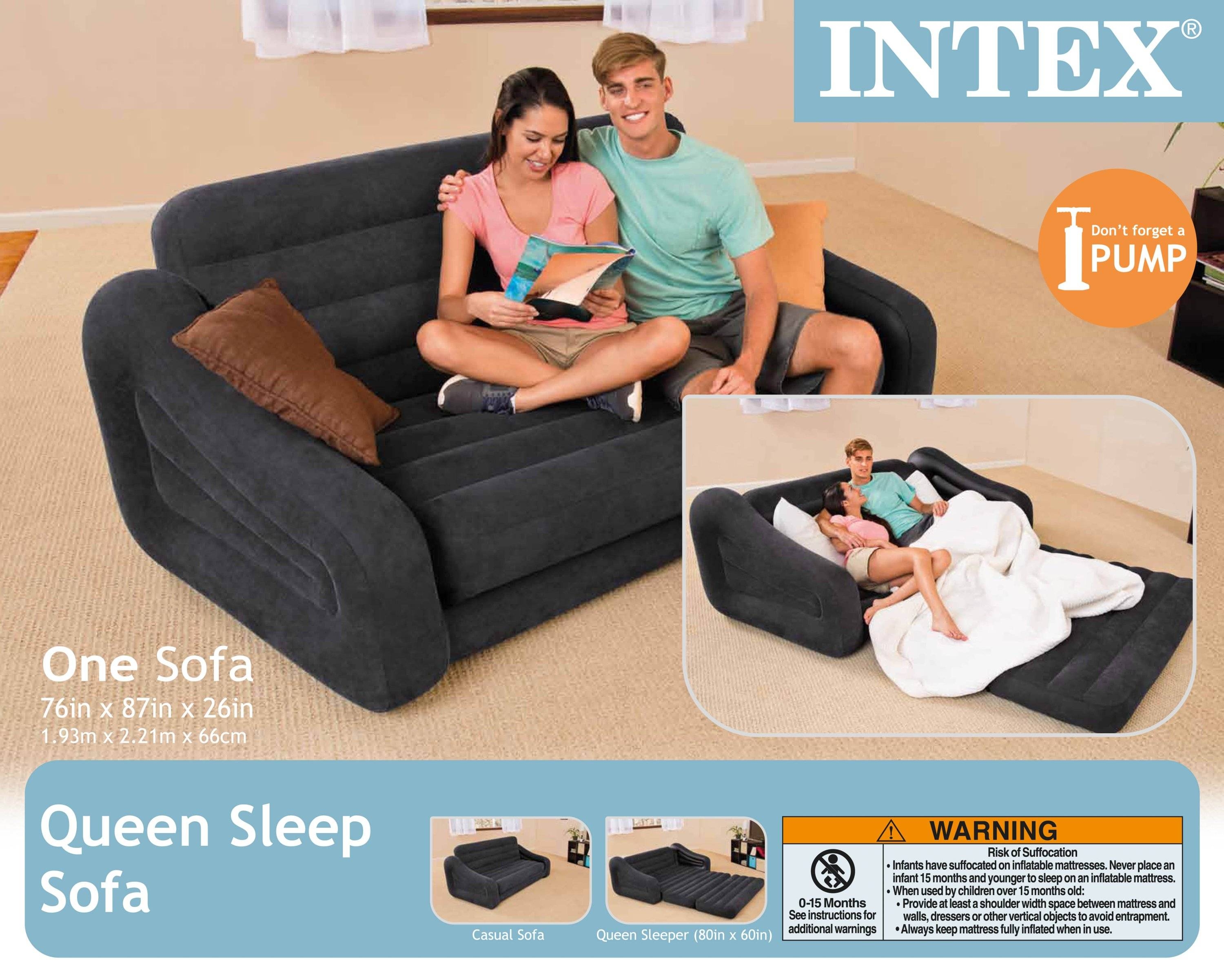 Intex Inflatable Pull Out Sofa & Queen Bed Mattress Sleeper W/ Ac With Intex Sleep Sofas (Photo 1 of 15)