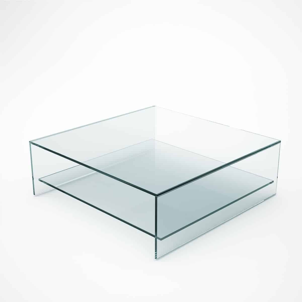 Judd – Square Glass Coffee Table With Shelf – Klarity – Glass In Square Glass Coffee Tables (View 1 of 15)