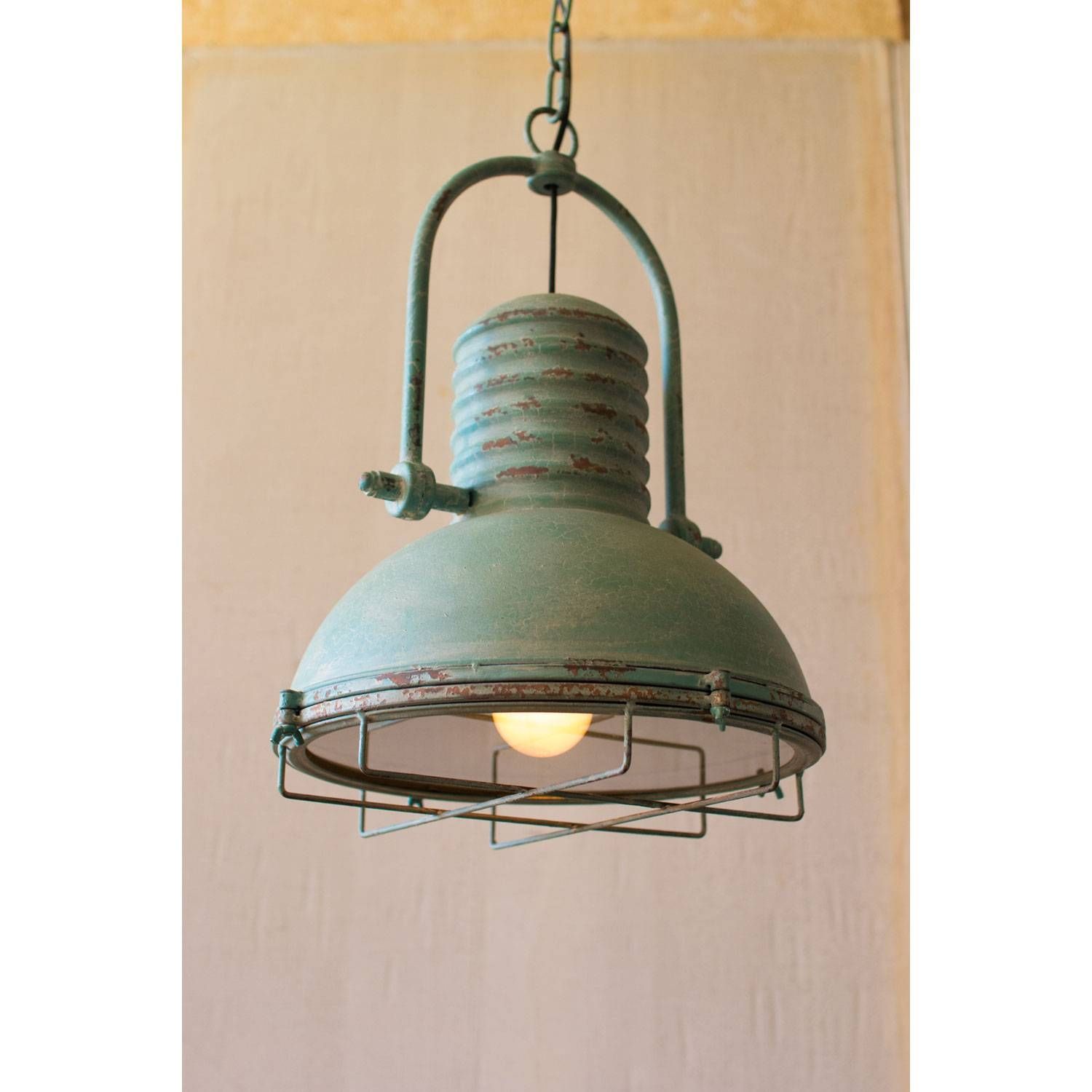 Kalalou Antique Turquoise One Light Pendant With Glass And Wire Within Wire And Glass Pendant Lights (Photo 1 of 15)