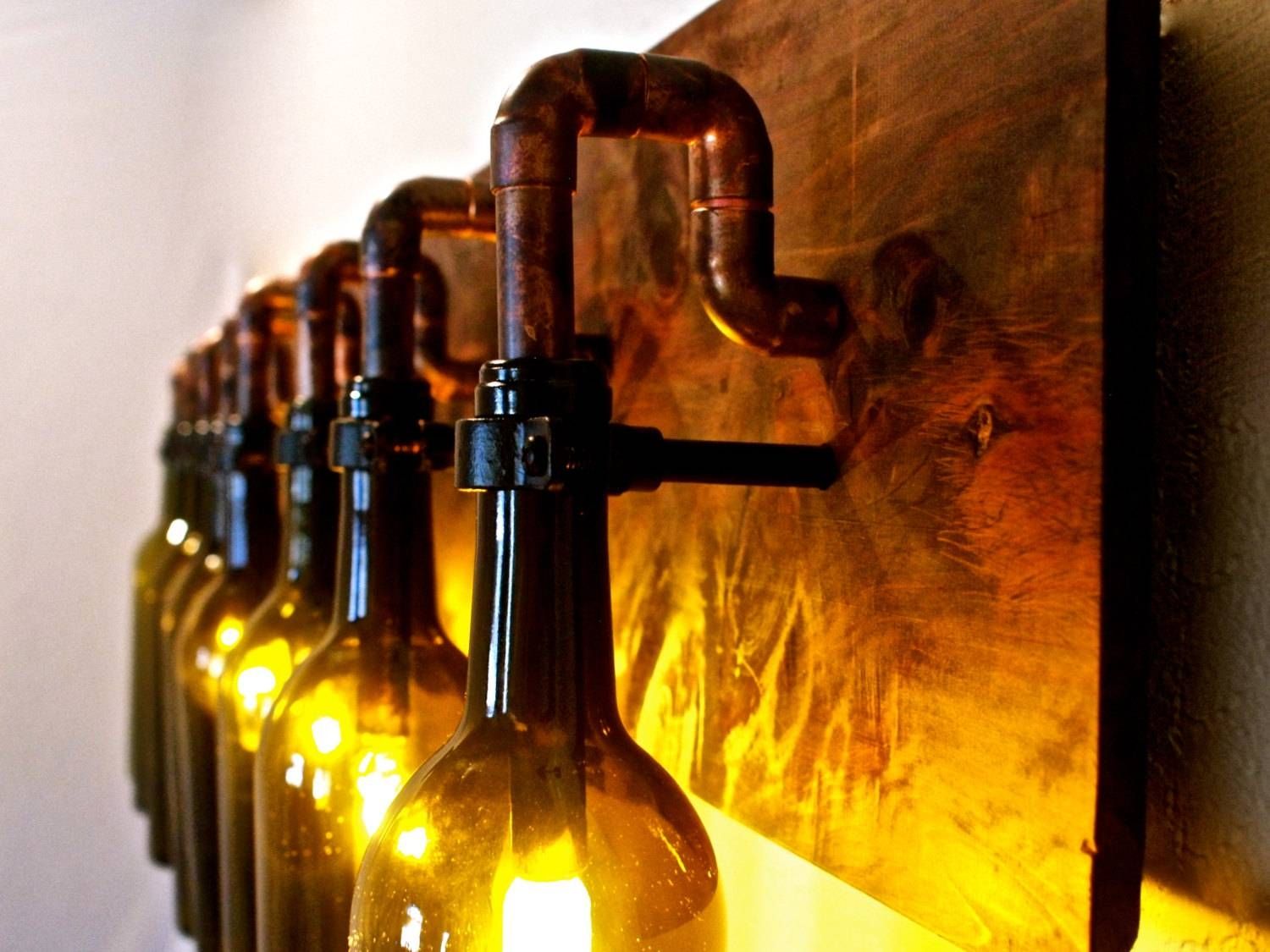Kitchen. Beautifully Homeshetics Decor Ideas With Wine Bottle Inside Liquor Bottle Pendant Lights (Photo 11 of 15)
