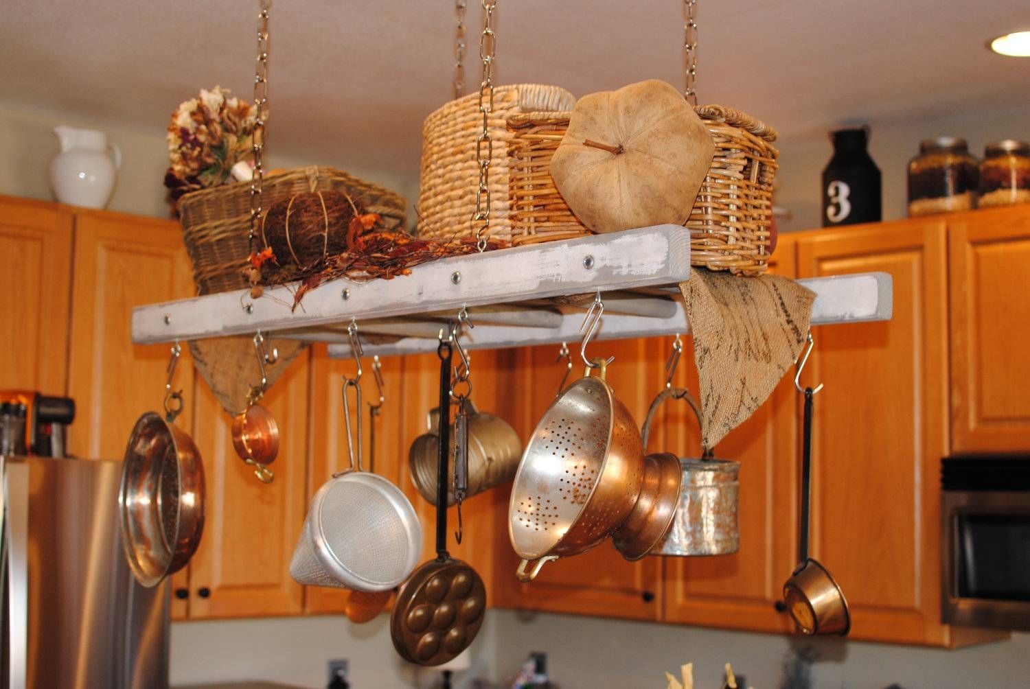Kitchen: Hanging Pot And Pan Rack With Lights | Kitchen Utensil In Pot Holder Lights Fixtures (Photo 6 of 15)