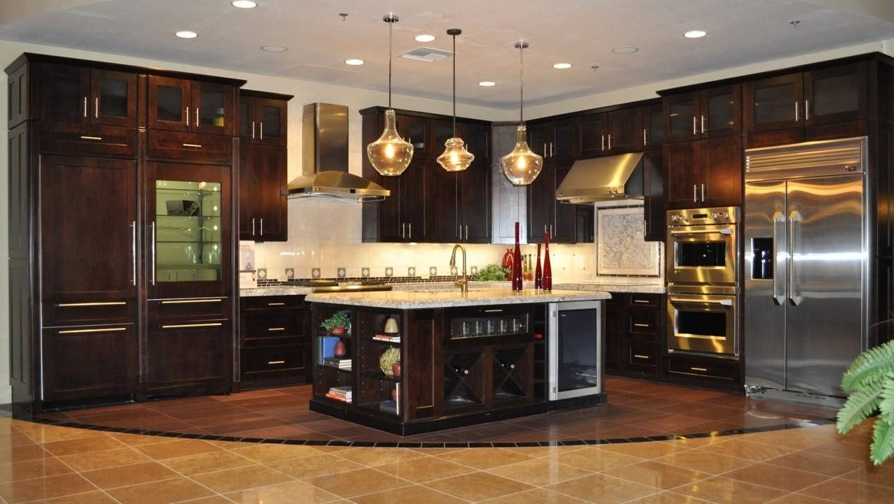 Kitchen L Shape Decoration Using Large Round Clear Glass Modern For Round Clear Glass Pendant Lights (View 11 of 15)