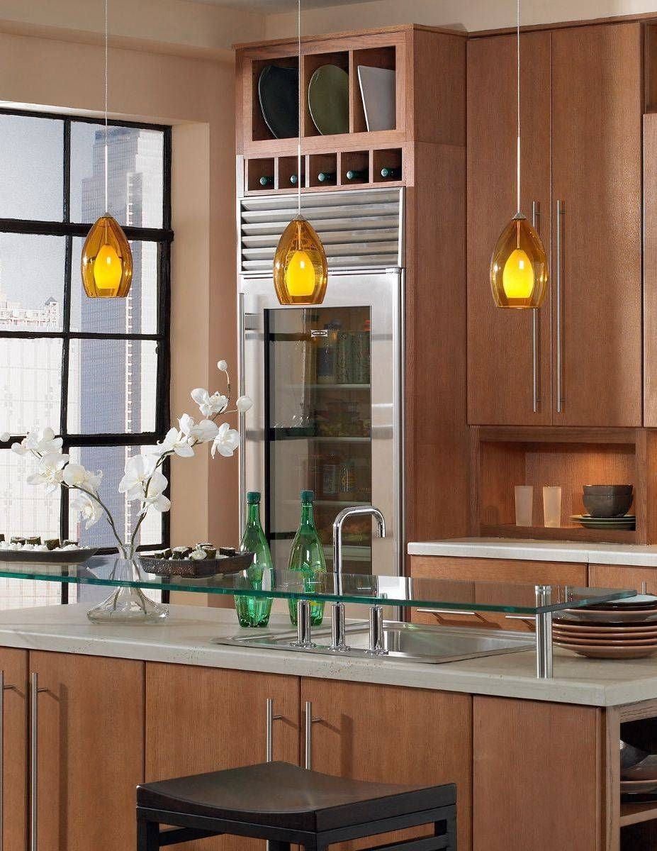 Kitchen Modern Kitchen Idea With Brown Wooden Kitchen Cabinet And Within Green Kitchen Pendant Lights (Photo 10 of 15)