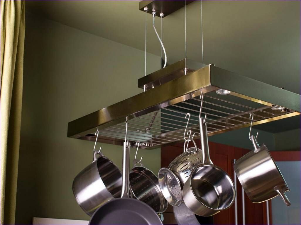 Kitchen Room : Kitchen Ceiling Pan Holders Hanging Pot Rack Pertaining To Pot Holder Lights Fixtures (Photo 8 of 15)
