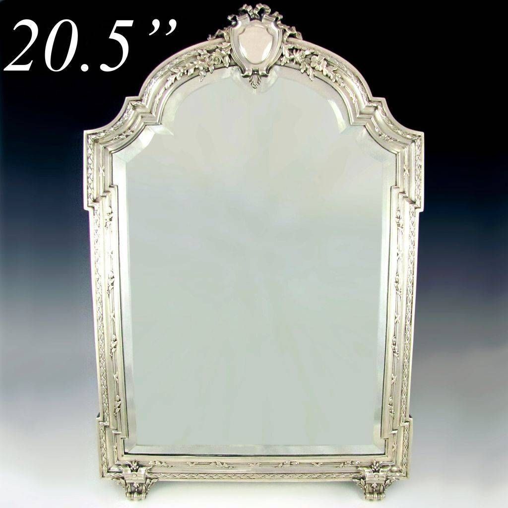 Large Antique 19c French Sterling Silver Beveled Glass Table Top In Antique Silver Mirrors (View 9 of 15)