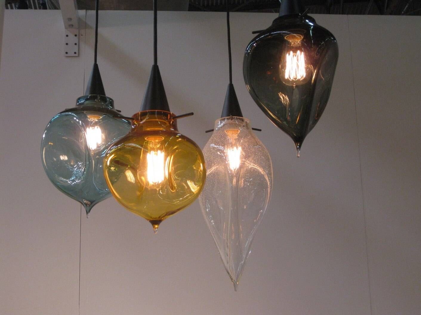 Lighting & Lamp: Round Antique Glass Pendant Light Blue Sea Pertaining To Hand Blown Glass Pendant Lights (Photo 6 of 15)