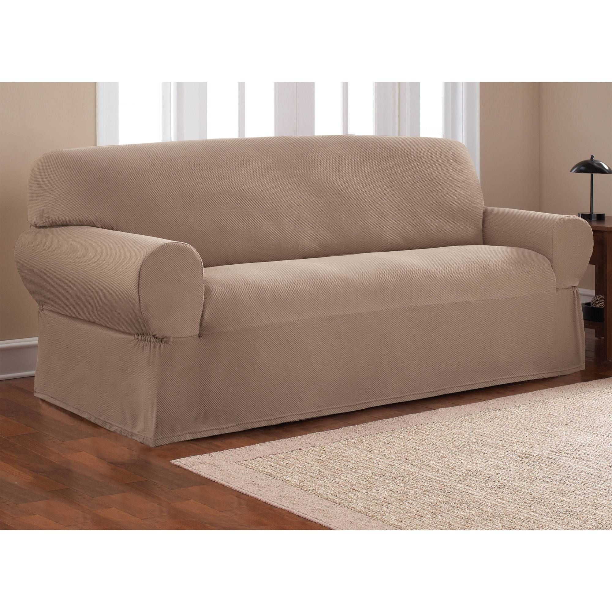 Mainstays 1 Piece Stretch Fabric Sofa Slipcover – Walmart Inside Canvas Slipcover Sofas (View 3 of 15)