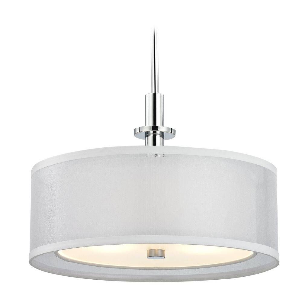 Modern Drum Pendant Light With White Shade In Chrome Finish | 1274 In White Drum Pendants (Photo 3 of 15)