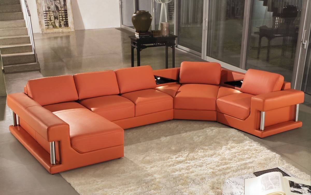 Modern Orange Leather Sectional Sofa Within Burnt Orange Sofas (Photo 7 of 15)