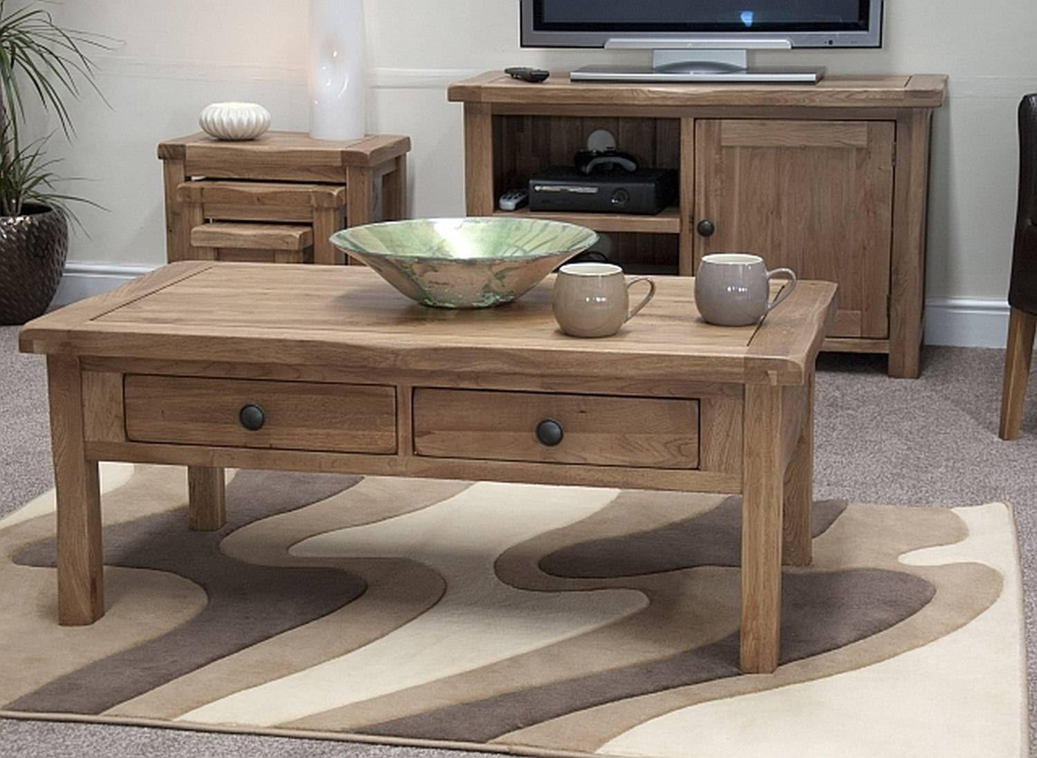 Modern Wood Canyon Oak Coffee Table Living Room Furniture Shelf Pertaining To Rustic Oak Coffee Table With Drawers (View 14 of 15)