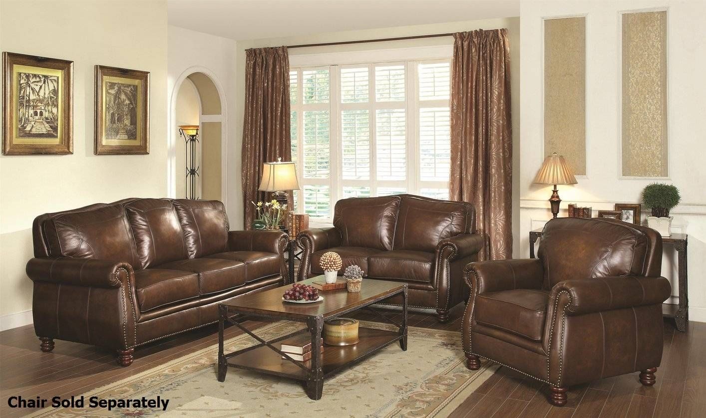 Montbrook Brown Leather Sofa And Loveseat Set – Steal A Sofa With Regard To Brown Leather Sofas With Nailhead Trim (View 14 of 15)
