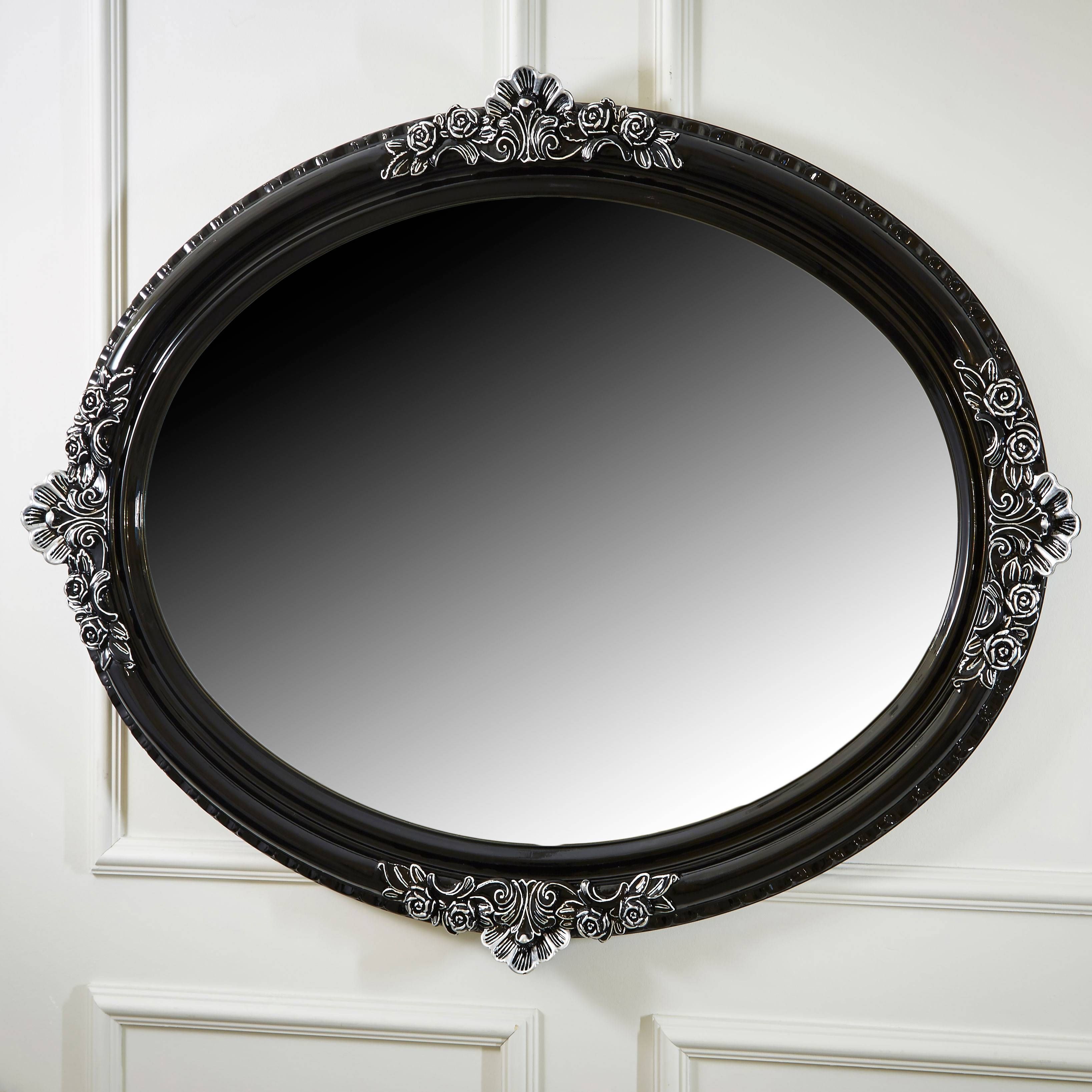 Ornate High Gloss Black Oval Mirror | Juliettes Interiors Intended For Ornate Black Mirrors (Photo 11 of 15)