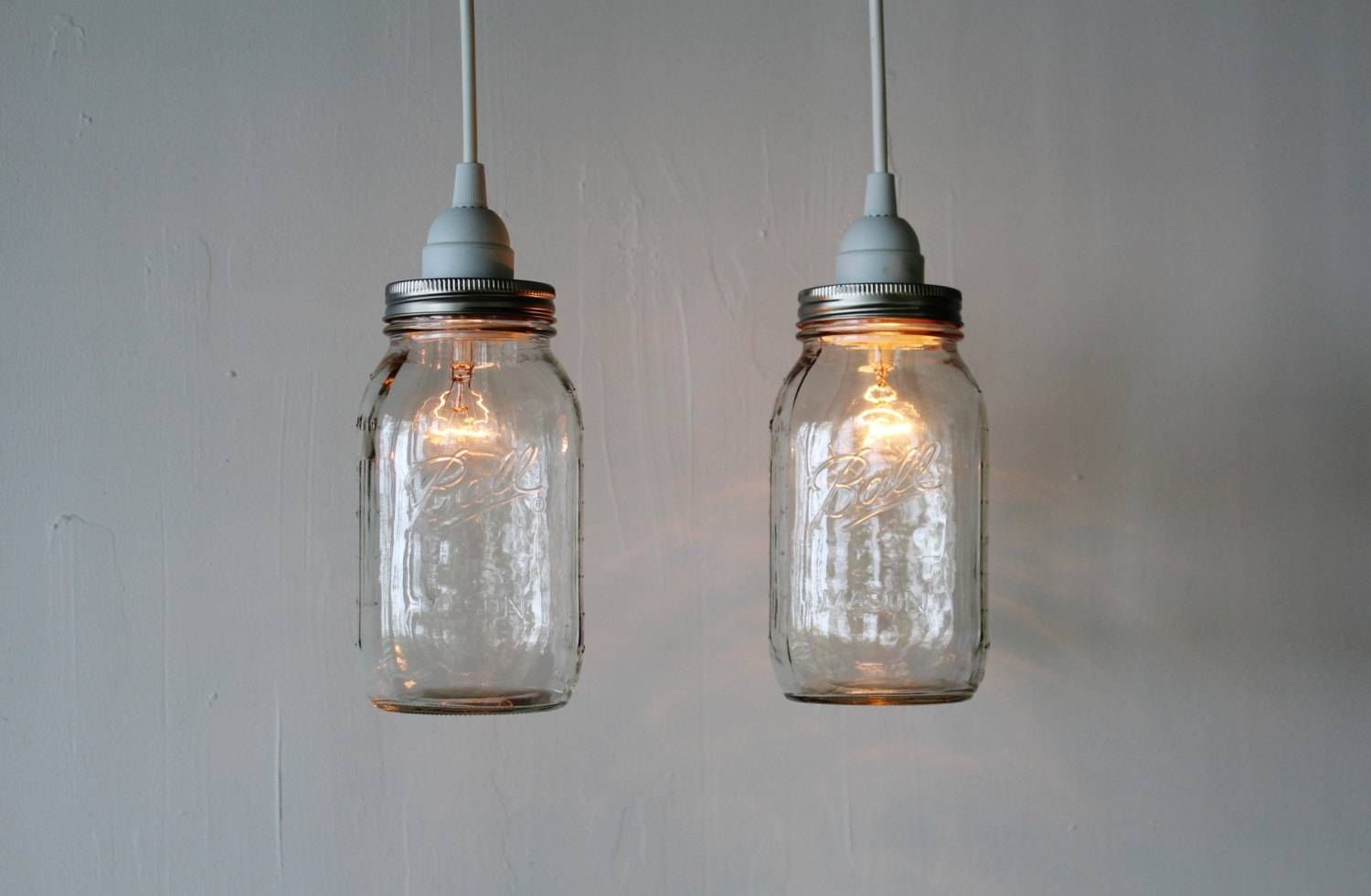 Pair Of Mason Jar Hanging Pendant Lights Upcycled Rustic With Custom Pendant Lights (Photo 3 of 15)