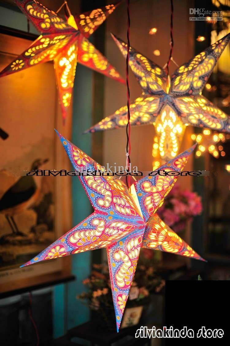 Paper Star Lanterns With Lights, 60cm/24inch Paper Star Light Regarding Paper Star Pendant Lights (View 1 of 15)
