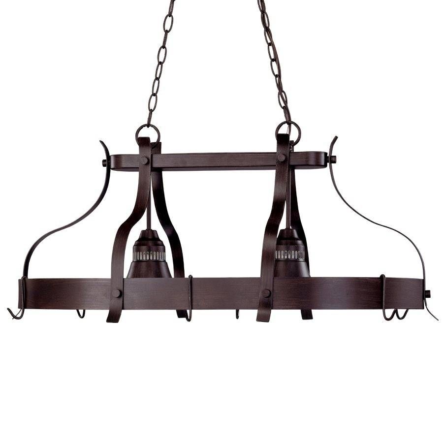 Portfolio 2 Light Bronze Lighted Pot Rack | Lowe's Canada Intended For Pot Rack With Lights Fixtures (View 7 of 15)