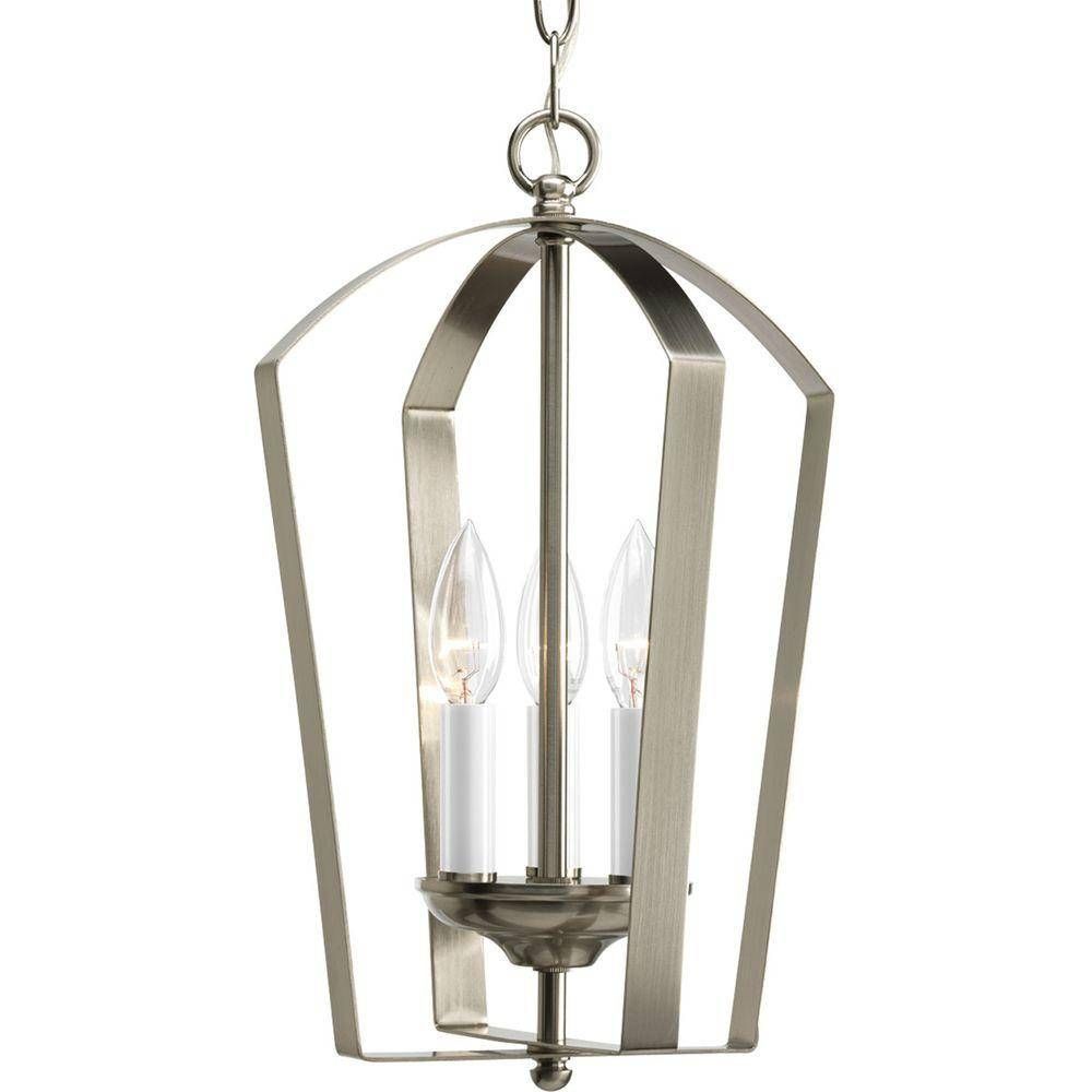 Progress Lighting Gather Collection 3 Light Brushed Nickel Foyer Intended For Entryway Pendant Lights (Photo 9 of 15)