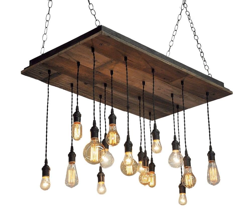 Reclaimed Wood Chandelier Edison Bulb Pendants Bare Bulb Throughout Reclaimed Pendant Lighting (View 8 of 15)