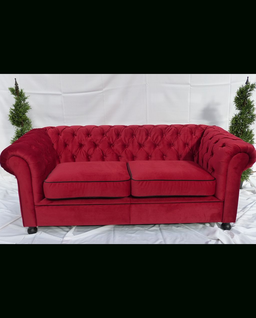 Red Velvet Chesterfield Style 3 Seater Sofa | City Furniture Hire For Red Chesterfield Sofas (Photo 7 of 15)