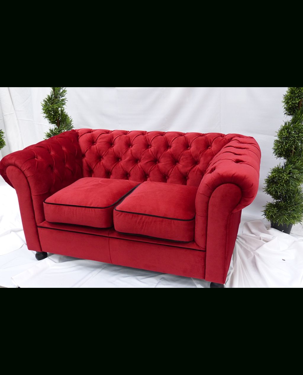 Red Velvet Chesterfield Style 3 Seater Sofa | City Furniture Hire Inside Red Chesterfield Sofas (Photo 13 of 15)