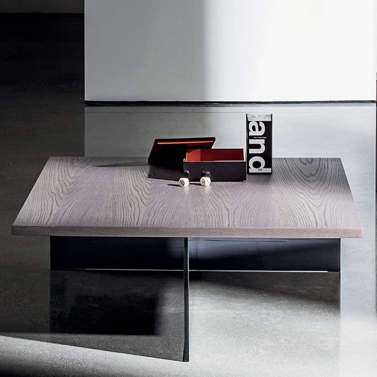 Regolo Square Glass And Wood Coffee Table – Klarity – Glass Furniture In Glass And Wood Coffee Tables (View 15 of 15)