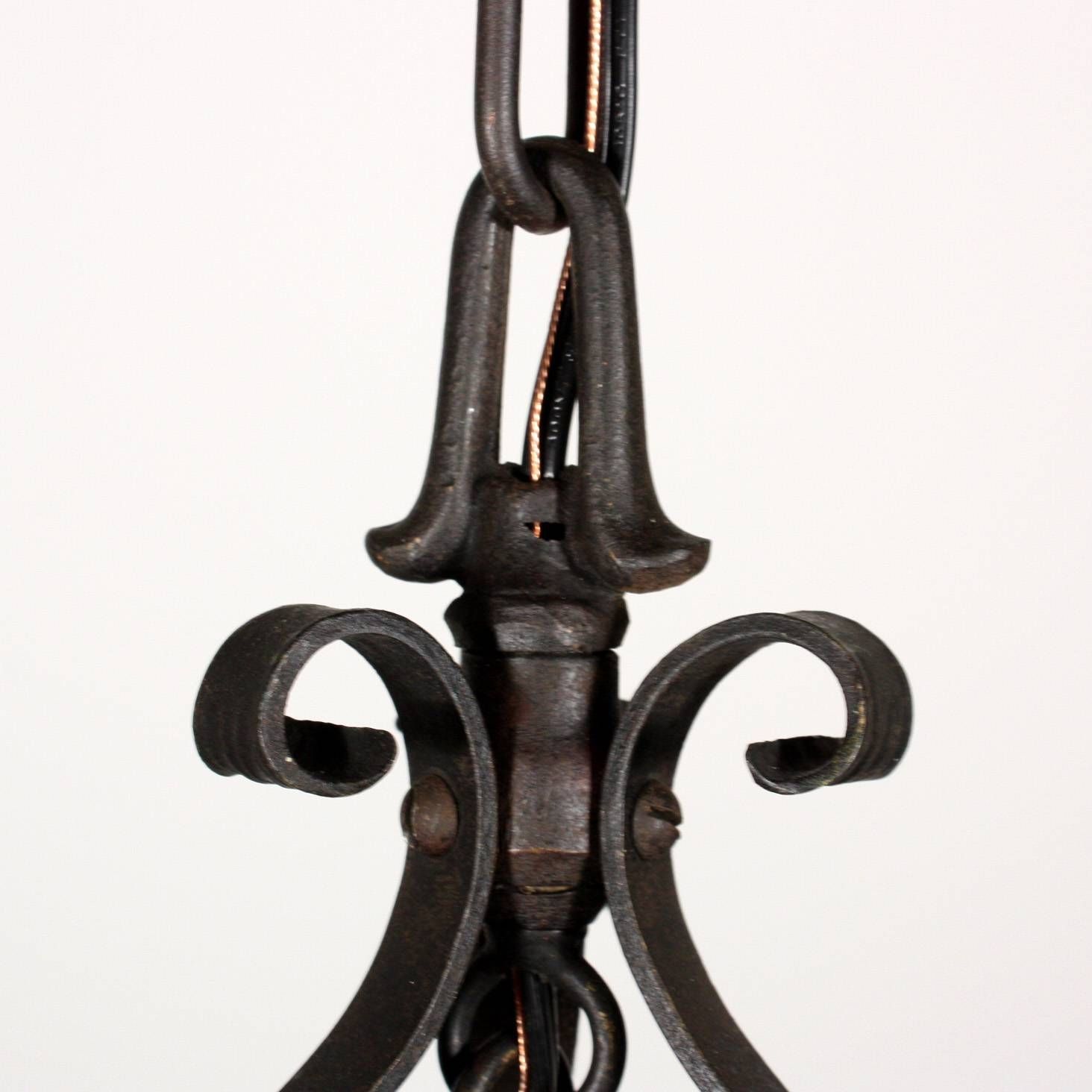 Remarkable Antique Iron Pendant Light With Original Crackled Glass Intended For Cracked Glass Pendant Lights (Photo 15 of 15)